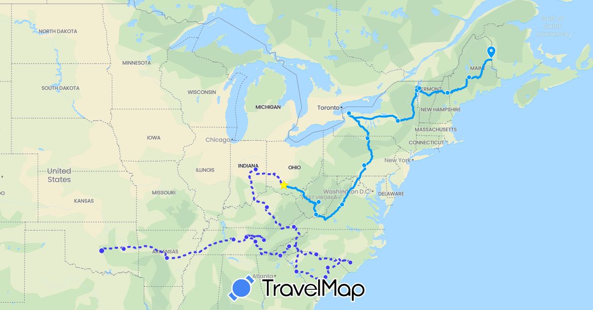 TravelMap itinerary: driving, driving out, eastbound in United States (North America)